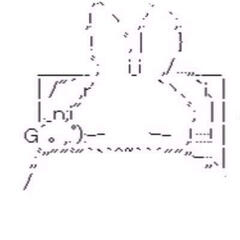 an eepy little rabbit with a stuffed bear, all drawn out of typeface symbols